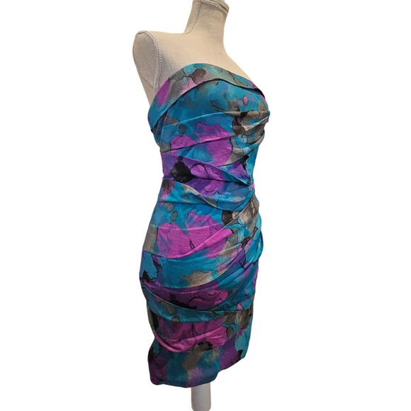 Nikibiki Strapless Floral Print Ruched Bodycon Cocktail Party Dress Fairy Y2K - Picture 1 of 7